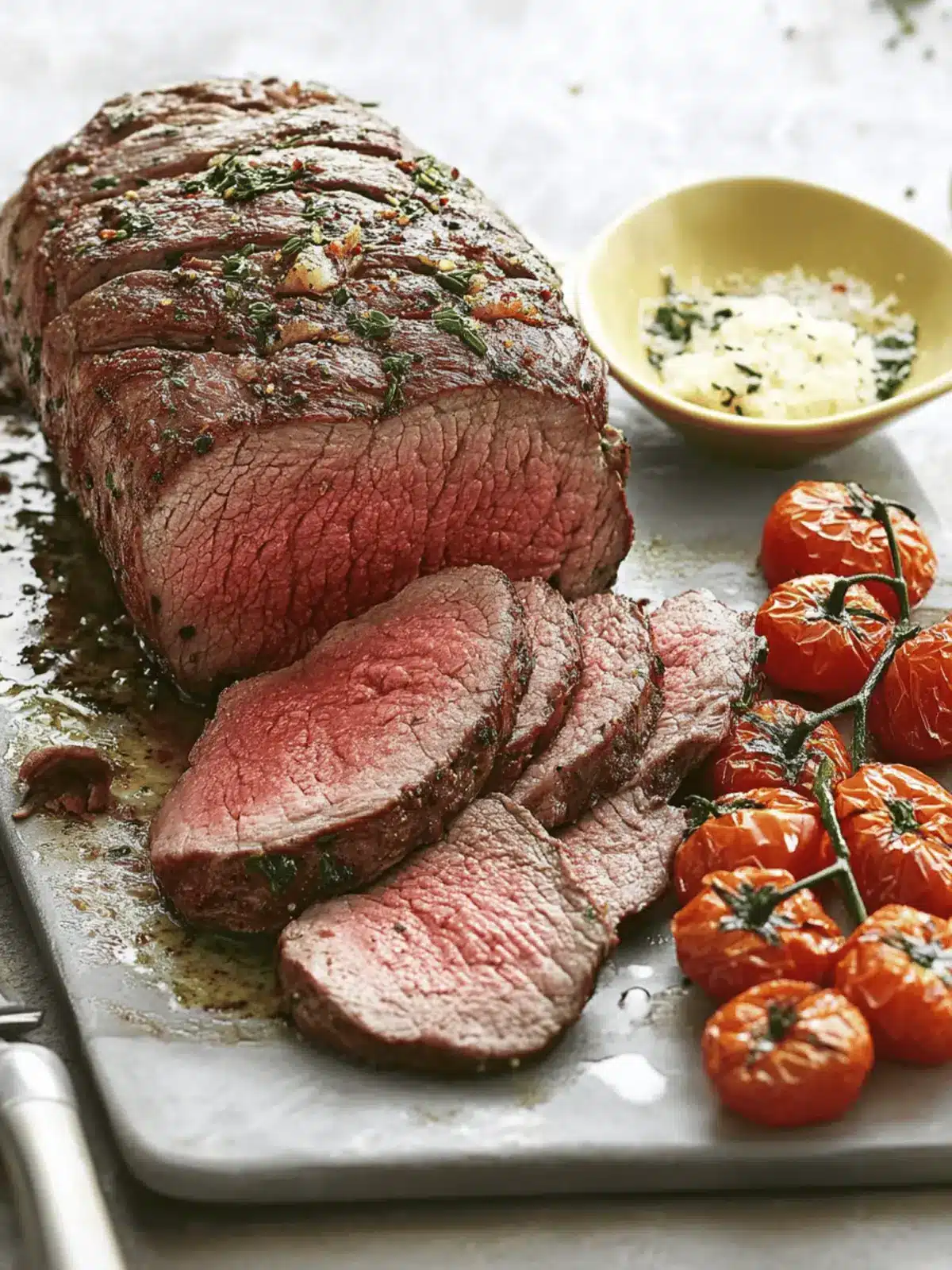 Top Sirloin Petite Roast with Parmesan Roasted Tomatoes