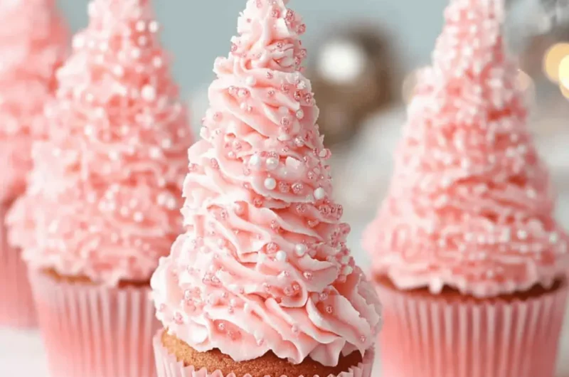 Pink Christmas Tree Cupcakes