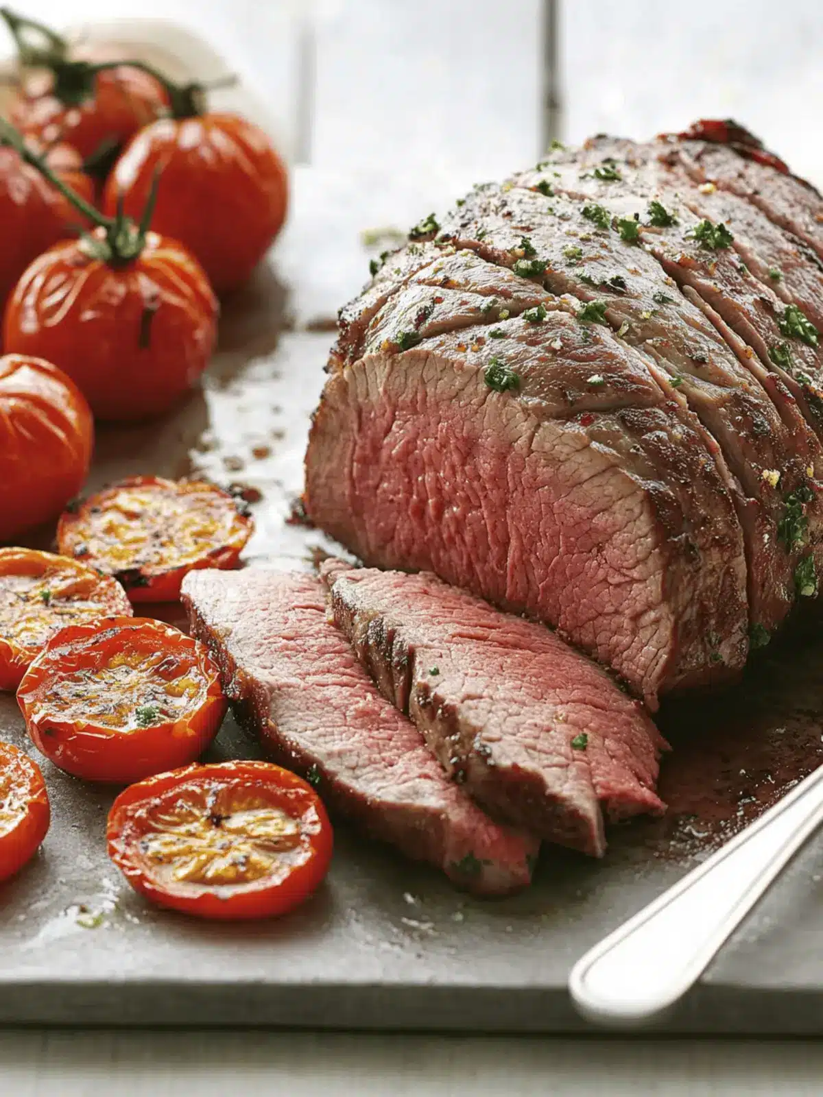Top Sirloin Petite Roast with Parmesan Roasted Tomatoes
