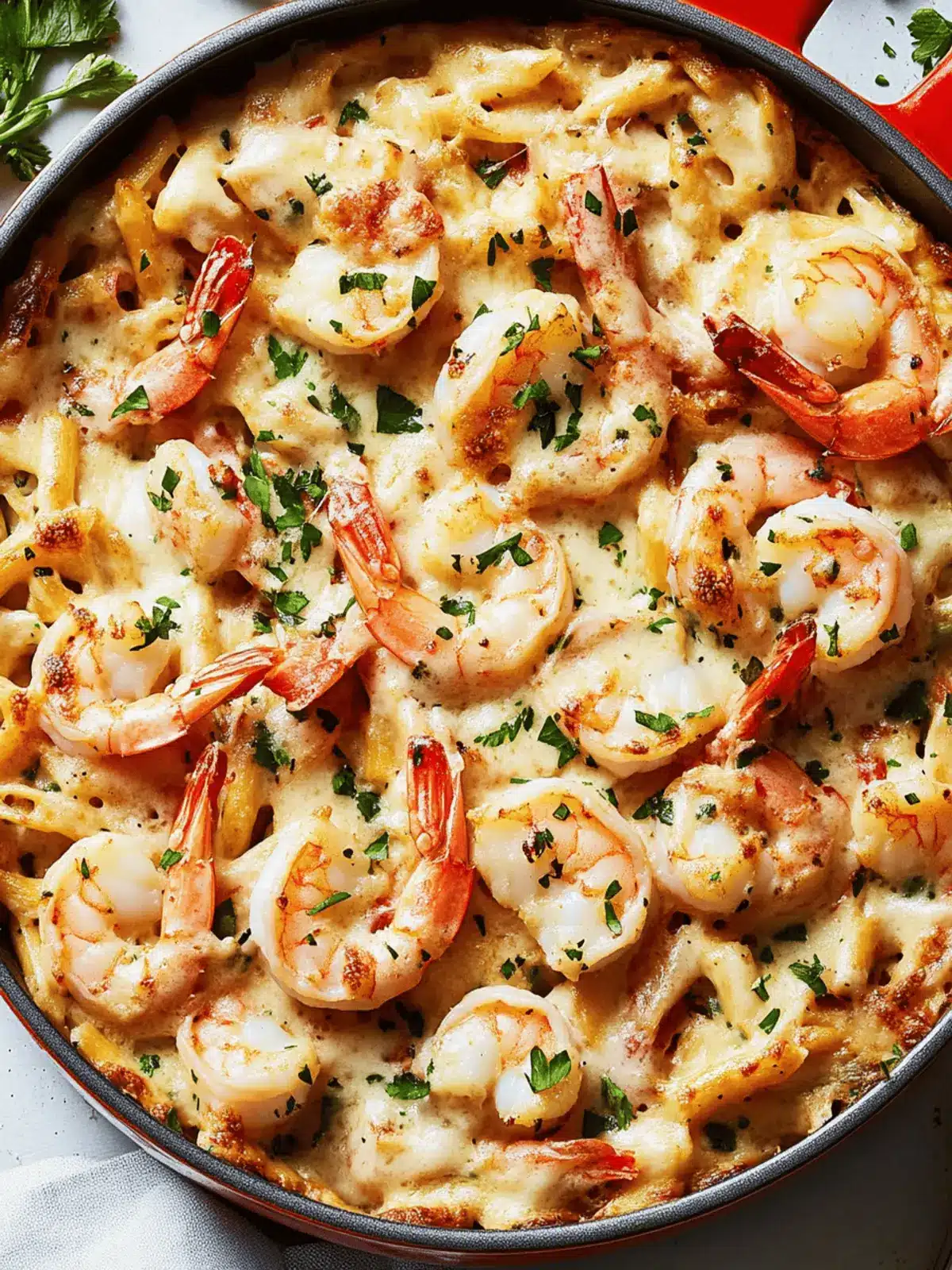 Garlicky Shrimp Alfredo Bake