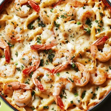Garlicky Shrimp Alfredo Bake