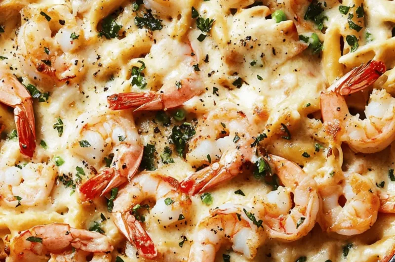 Garlicky Shrimp Alfredo Bake