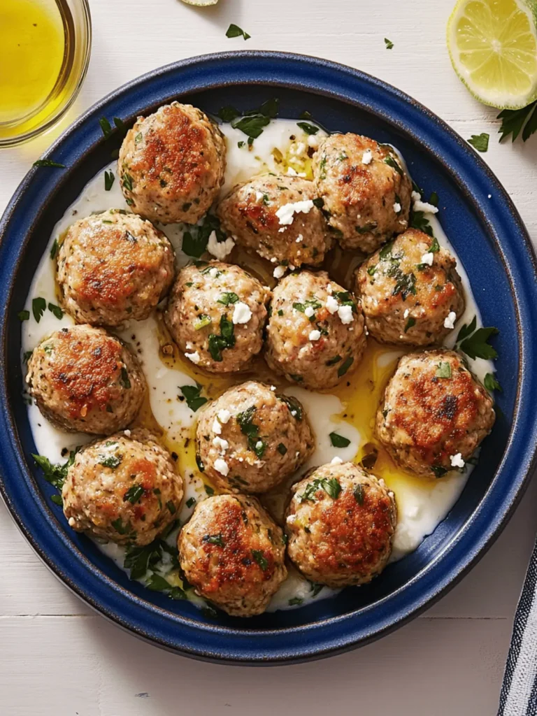 Delicious Turkey Feta Meatballs with Zesty Lemon Yogurt Sauce 2 Turkey Feta Meatballs
