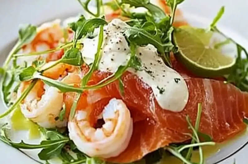 Smoked salmon with prawns, horseradish cream & lime vinaigrette