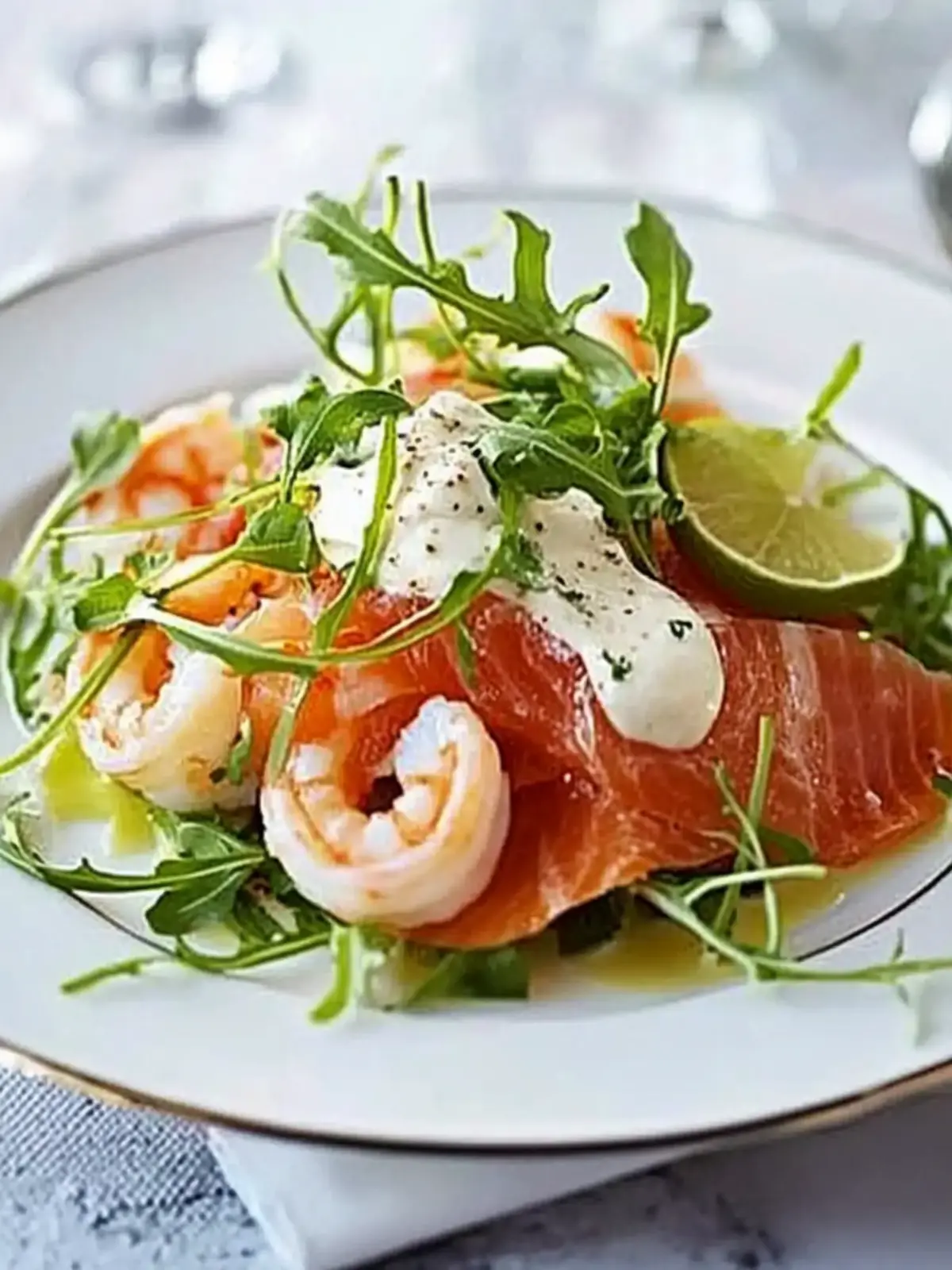 Smoked salmon with prawns, horseradish cream & lime vinaigrette