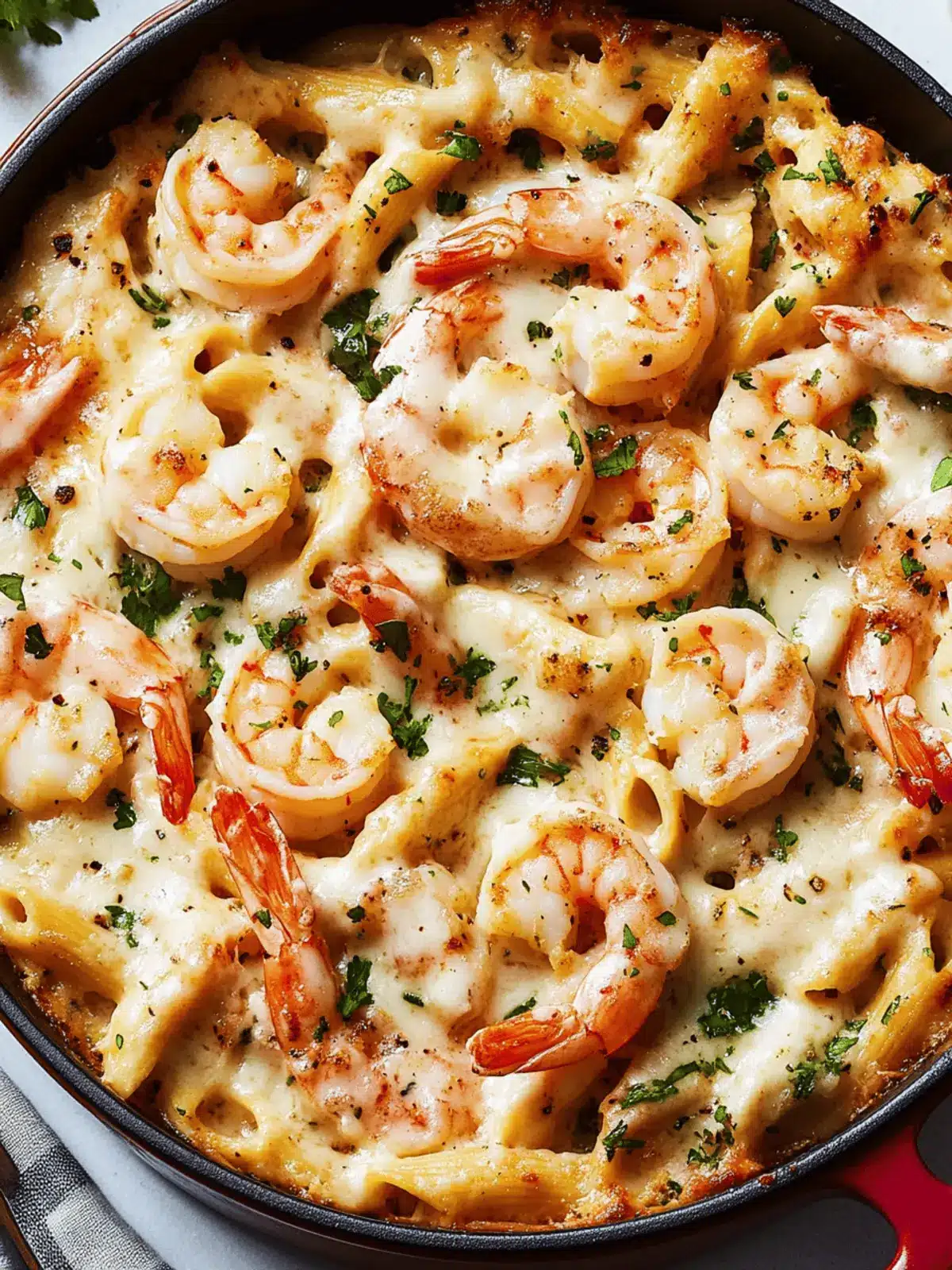 Garlicky Shrimp Alfredo Bake