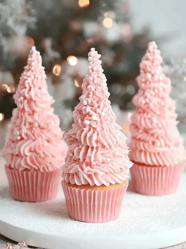 Pink Christmas Tree Cupcakes