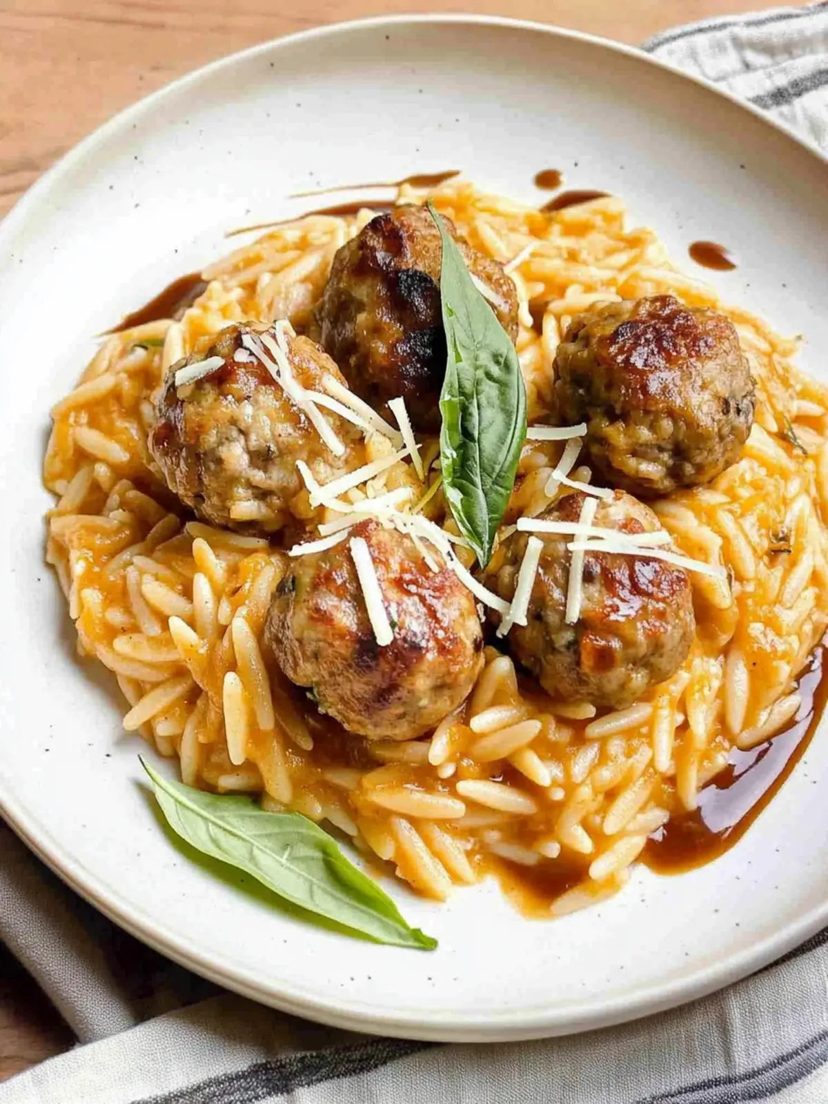 Cheesy Pumpkin Orzo with Turkey Meatballs