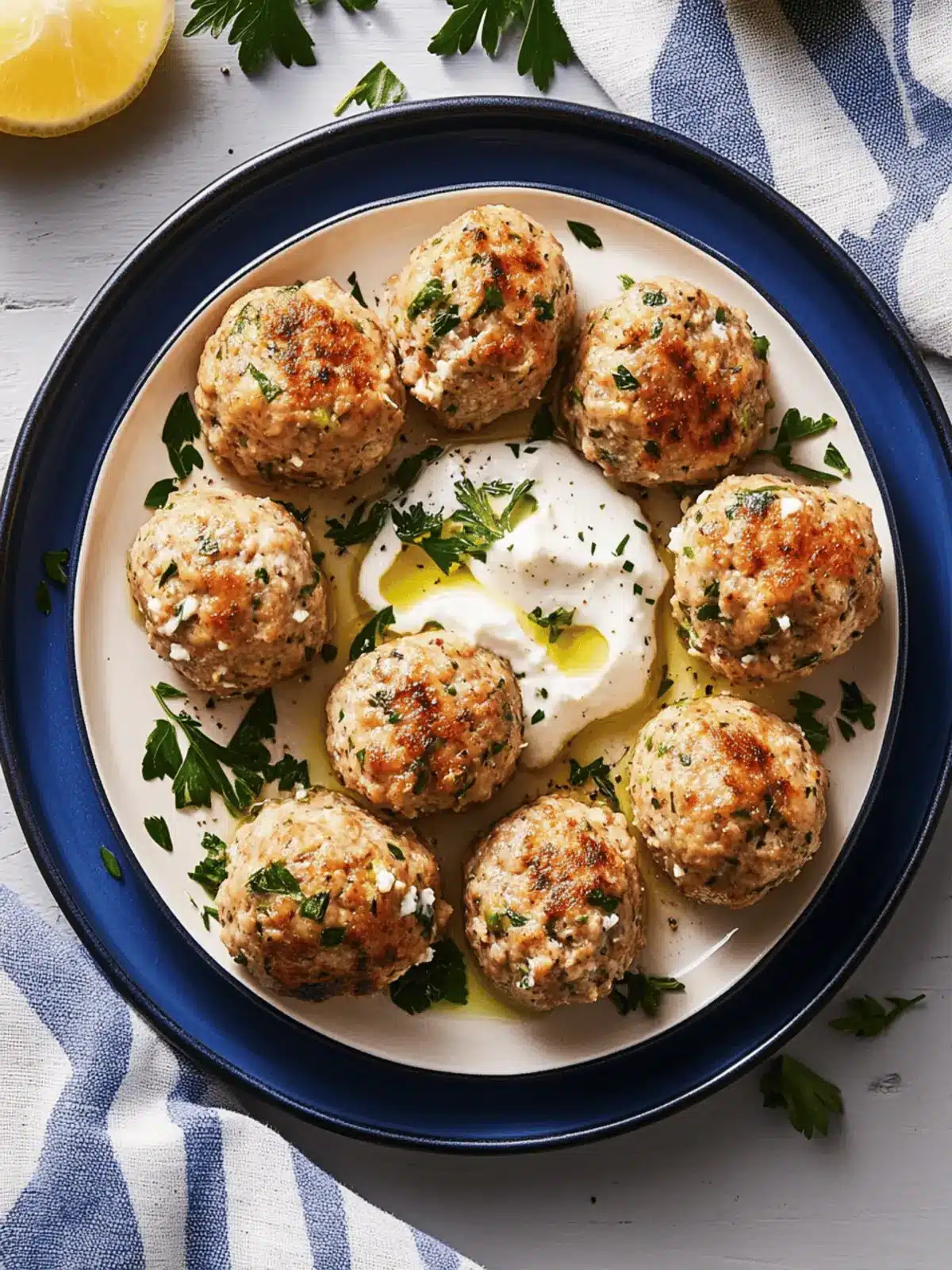 Delicious Turkey Feta Meatballs with Zesty Lemon Yogurt Sauce 3 Turkey Feta Meatballs