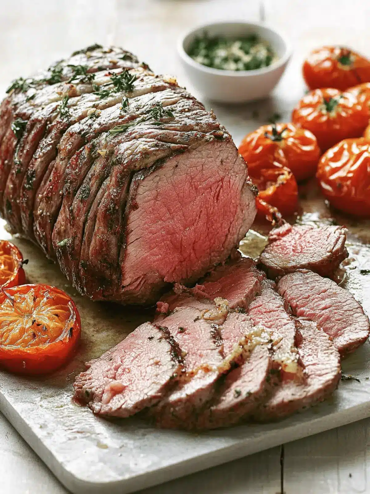 Top Sirloin Petite Roast with Parmesan Roasted Tomatoes
