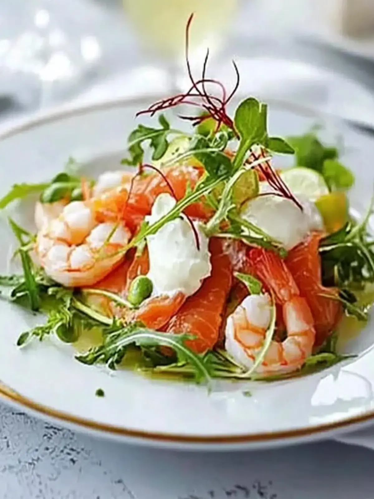Smoked salmon with prawns, horseradish cream & lime vinaigrette