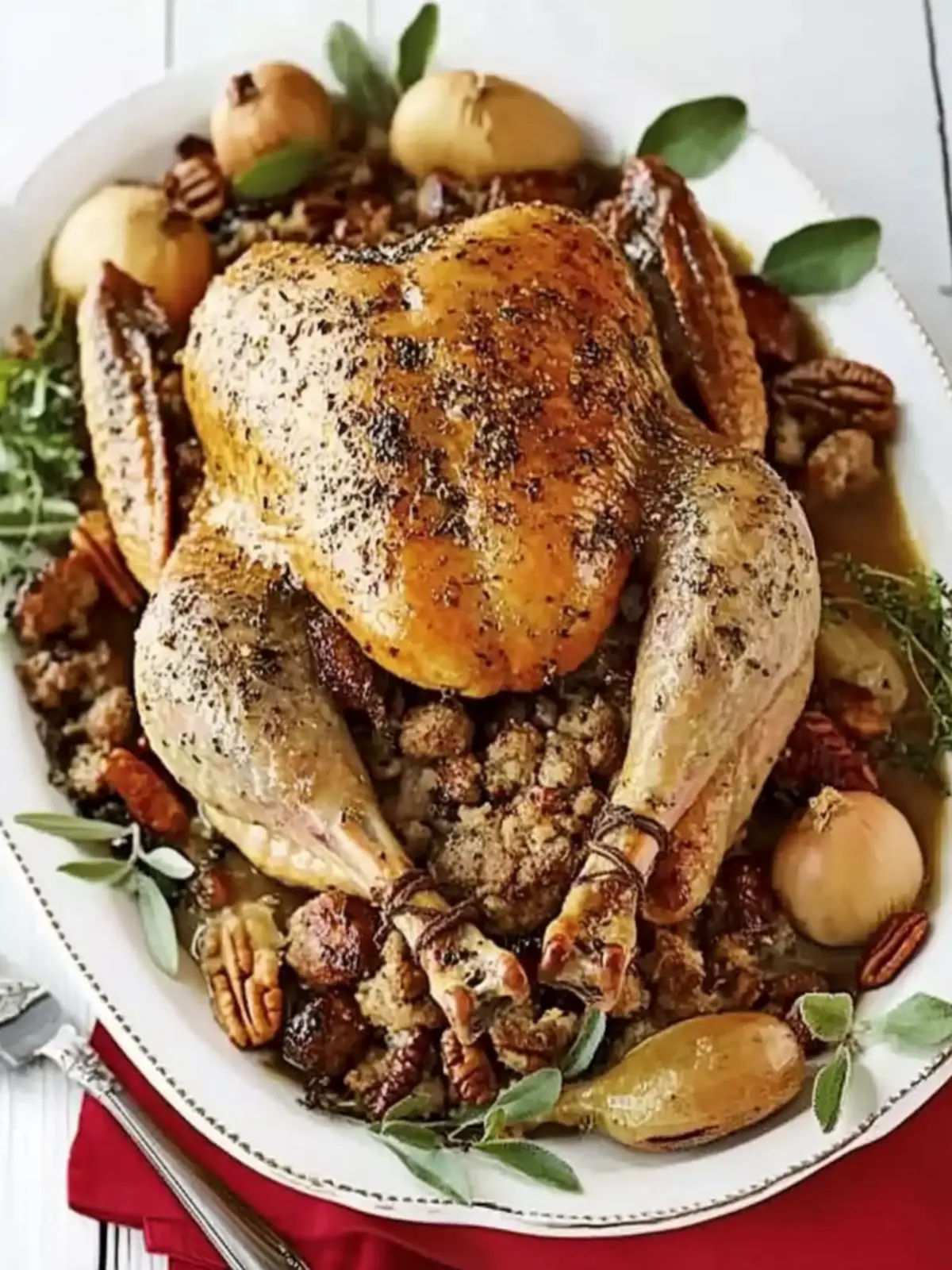 Mouthwatering Roast Turkey with Pecan, Sausage & Chestnut Stuffing 2 Roast turkey with pecan, sausage & chestnut stuffing & roast shallots