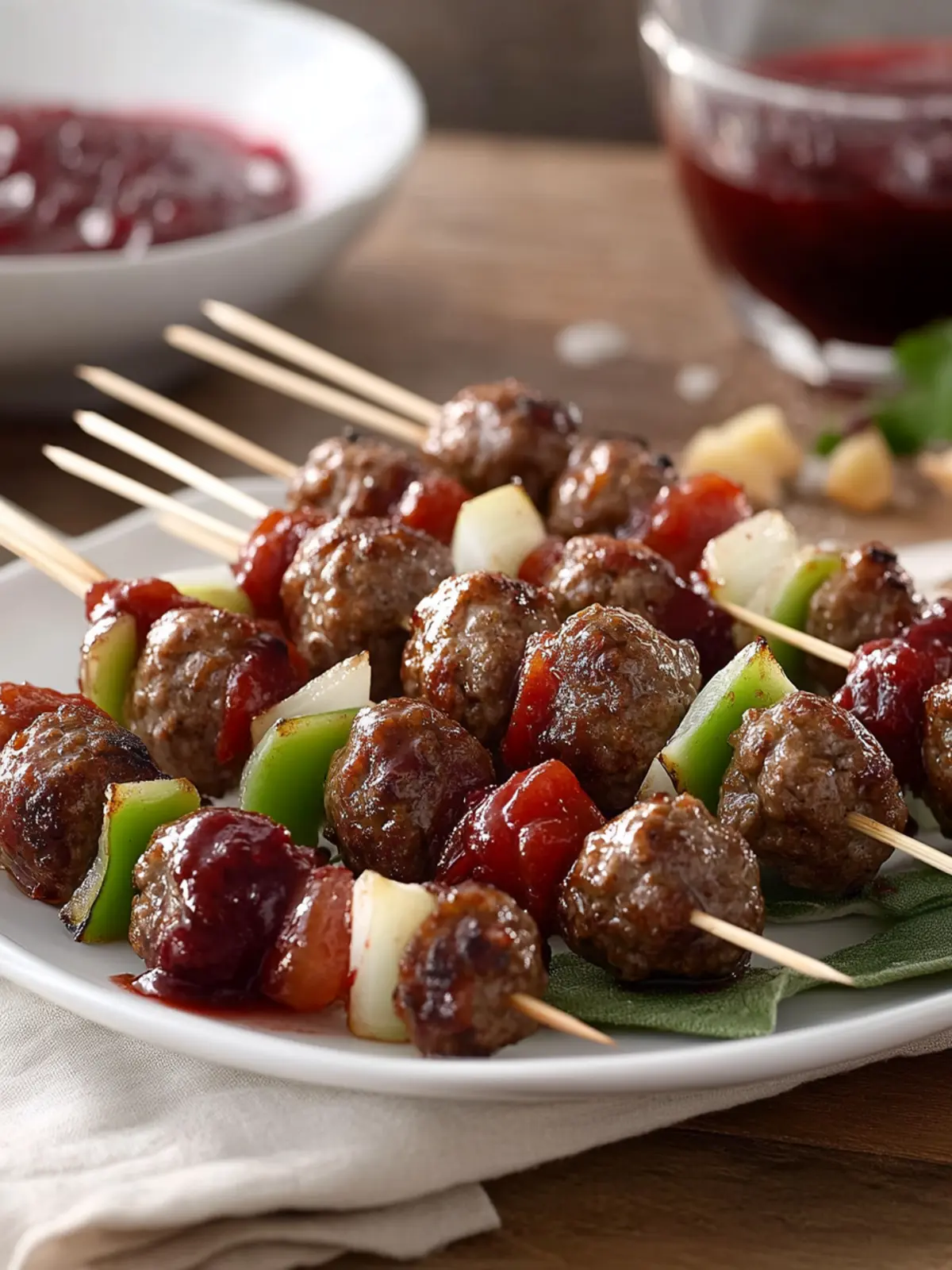 Holiday Mini Beef Meatball Skewers with Cranberry Barbecue Sauce