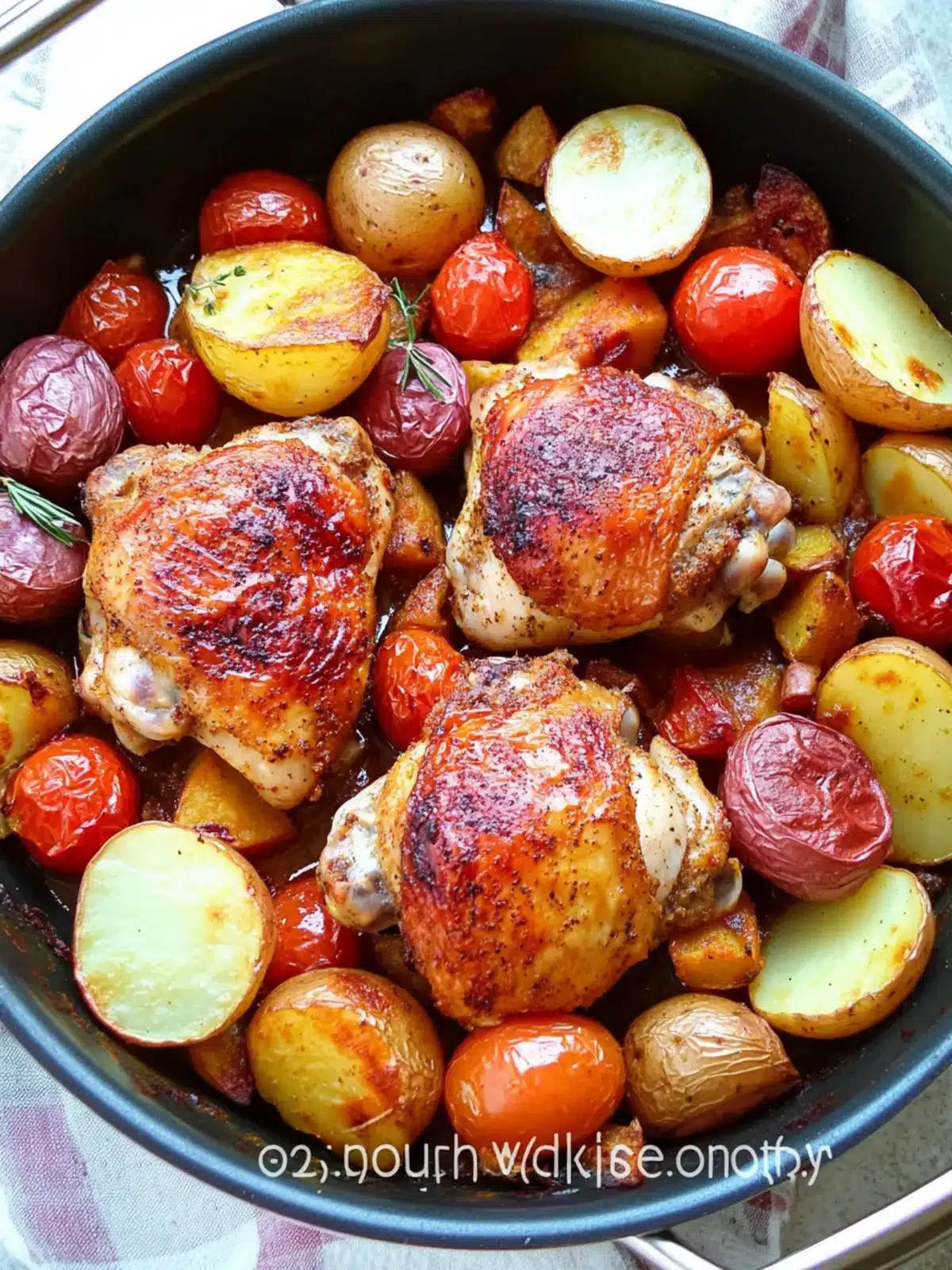 Healthy One Pan Baked Paprika Chicken Thighs with Potatoes and Tomatoes
