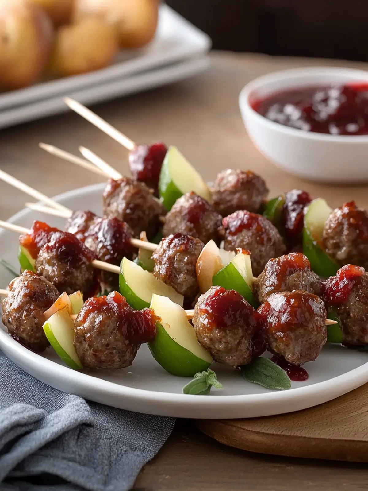 Holiday Mini Beef Meatball Skewers with Cranberry Barbecue Sauce