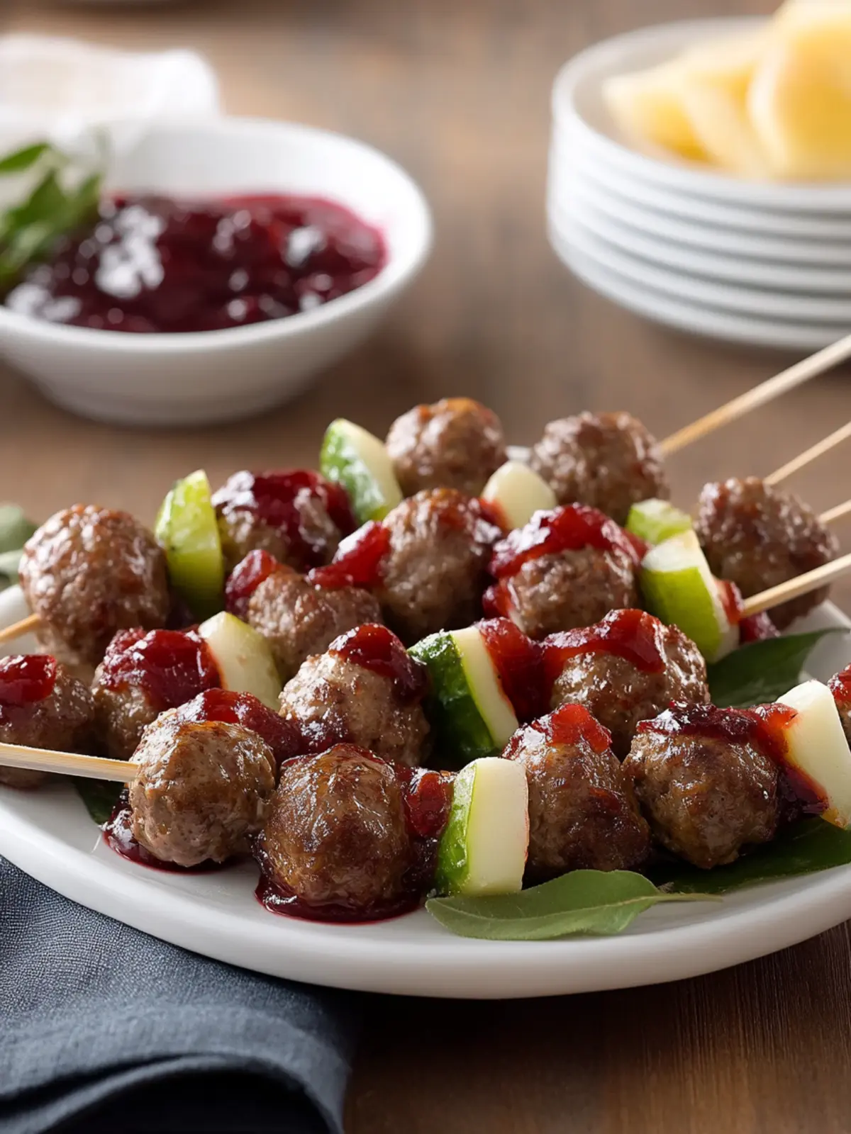 Holiday Mini Beef Meatball Skewers with Cranberry Barbecue Sauce