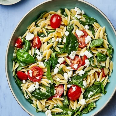 Spinach Orzo Salad With Feta, Tomatoes and a Basil Dressing