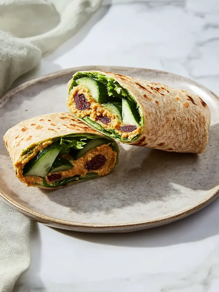 Crispy Cucumber & Roasted Red Pepper Hummus Wrap Delight 2 Cucumber & Roasted Red Pepper Hummus Wrap