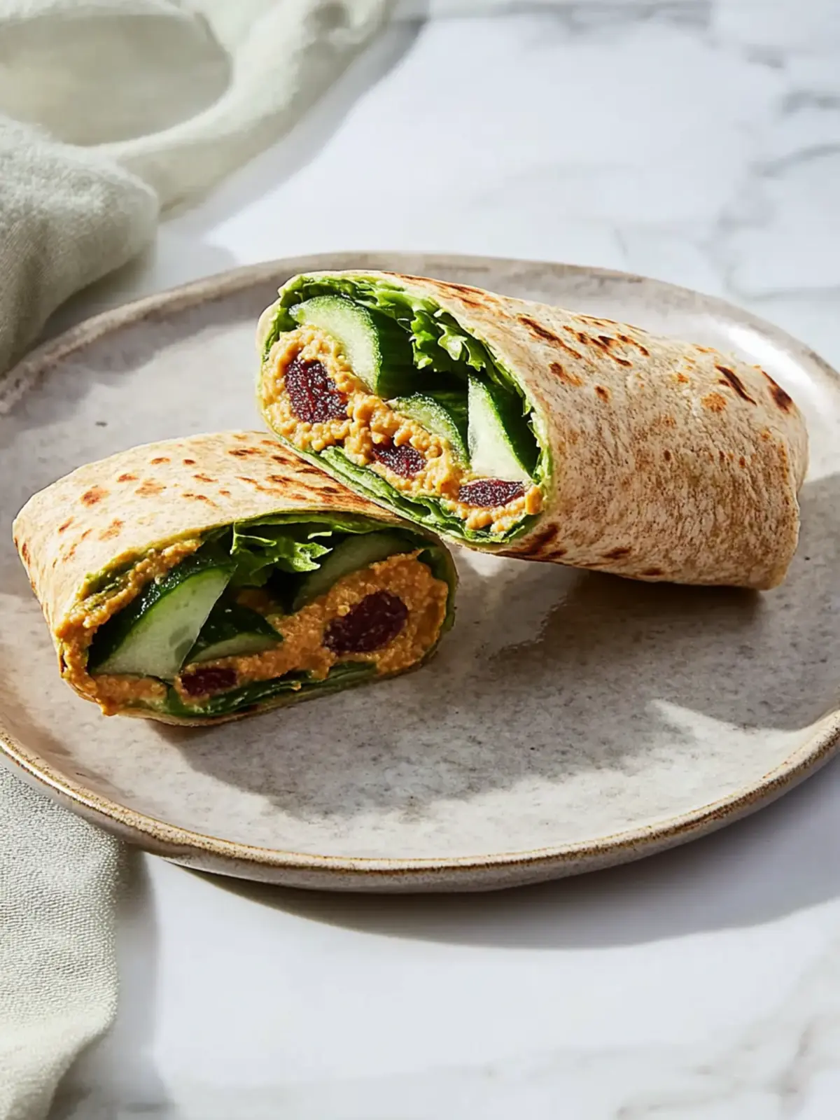 Crispy Cucumber & Roasted Red Pepper Hummus Wrap Delight 2 Cucumber & Roasted Red Pepper Hummus Wrap