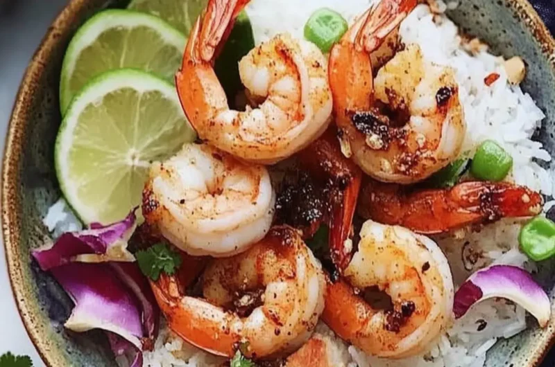 Spiced Garlic Shrimp Over Coconut Rice