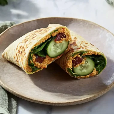 Crispy Cucumber & Roasted Red Pepper Hummus Wrap Delight 9 Cucumber & Roasted Red Pepper Hummus Wrap