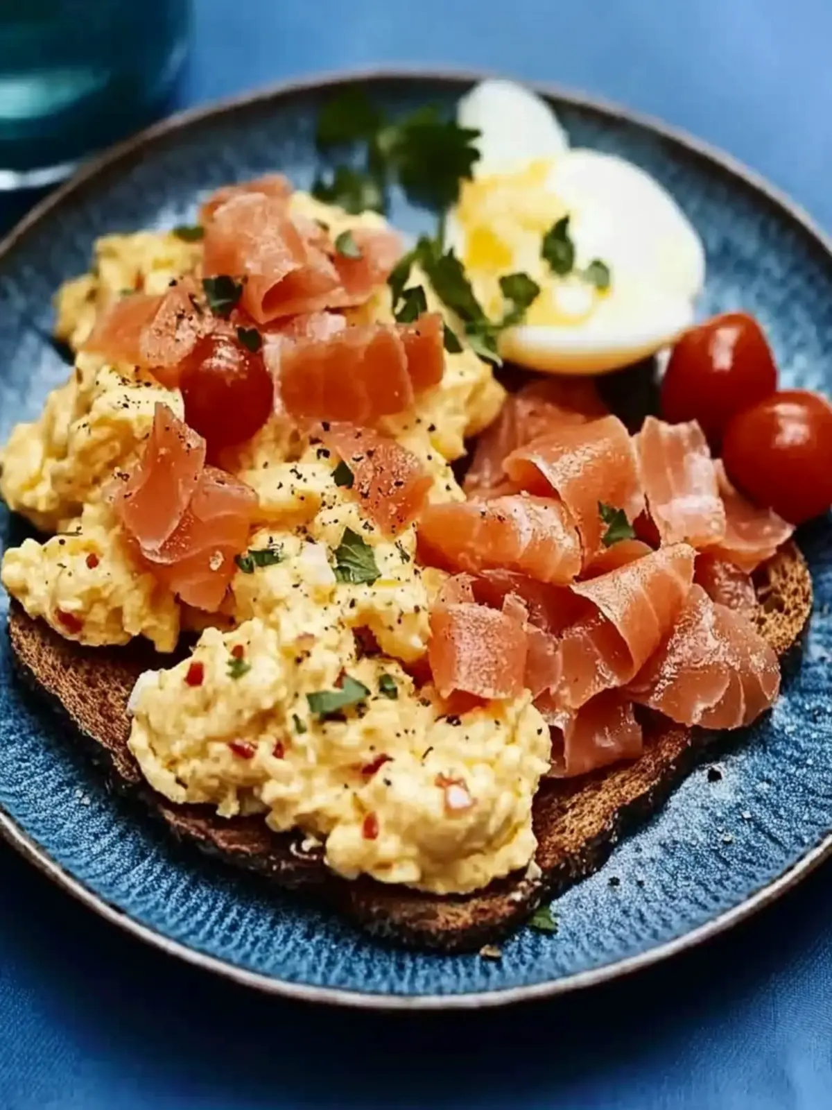 Bloody mary scrambled eggs & smoked salmon