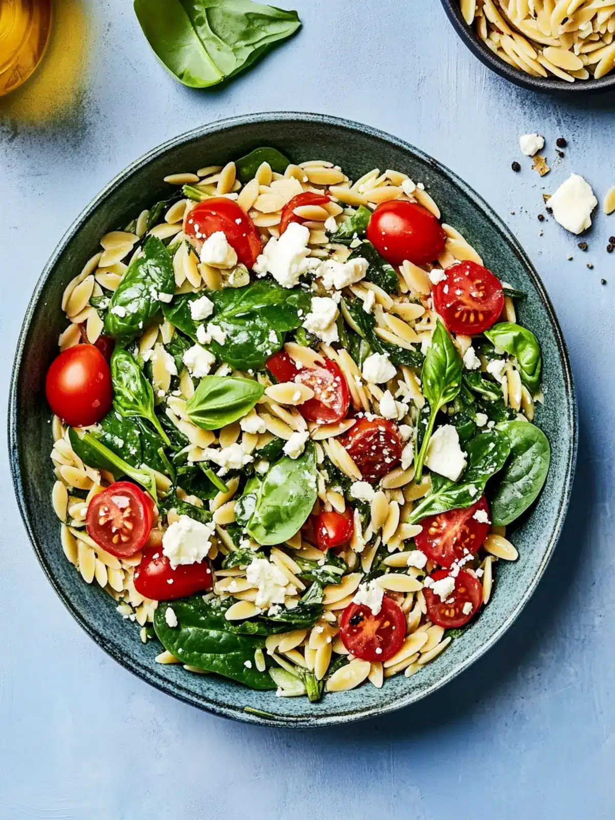 Spinach Orzo Salad With Feta, Tomatoes and a Basil Dressing