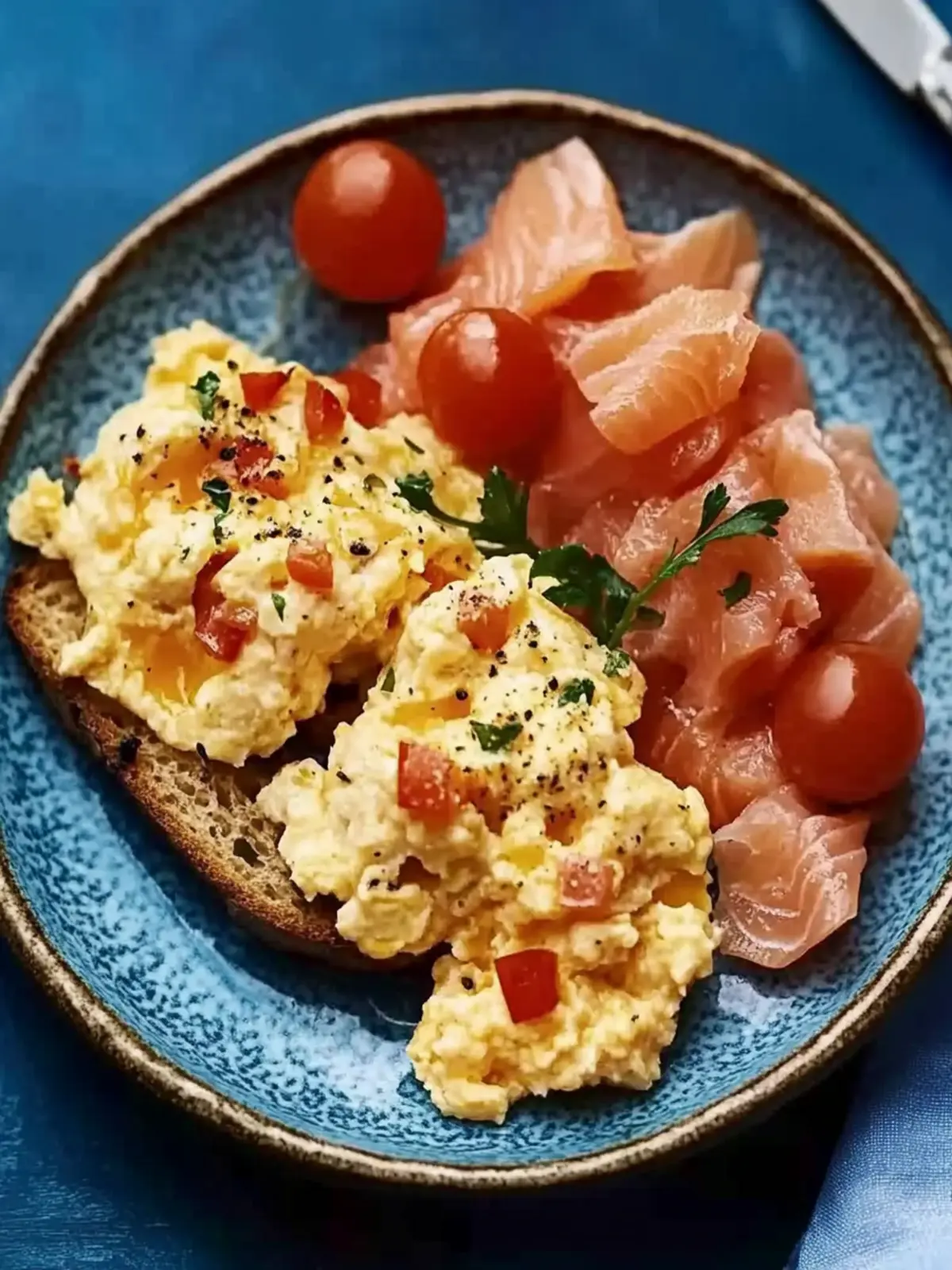 Bloody mary scrambled eggs & smoked salmon