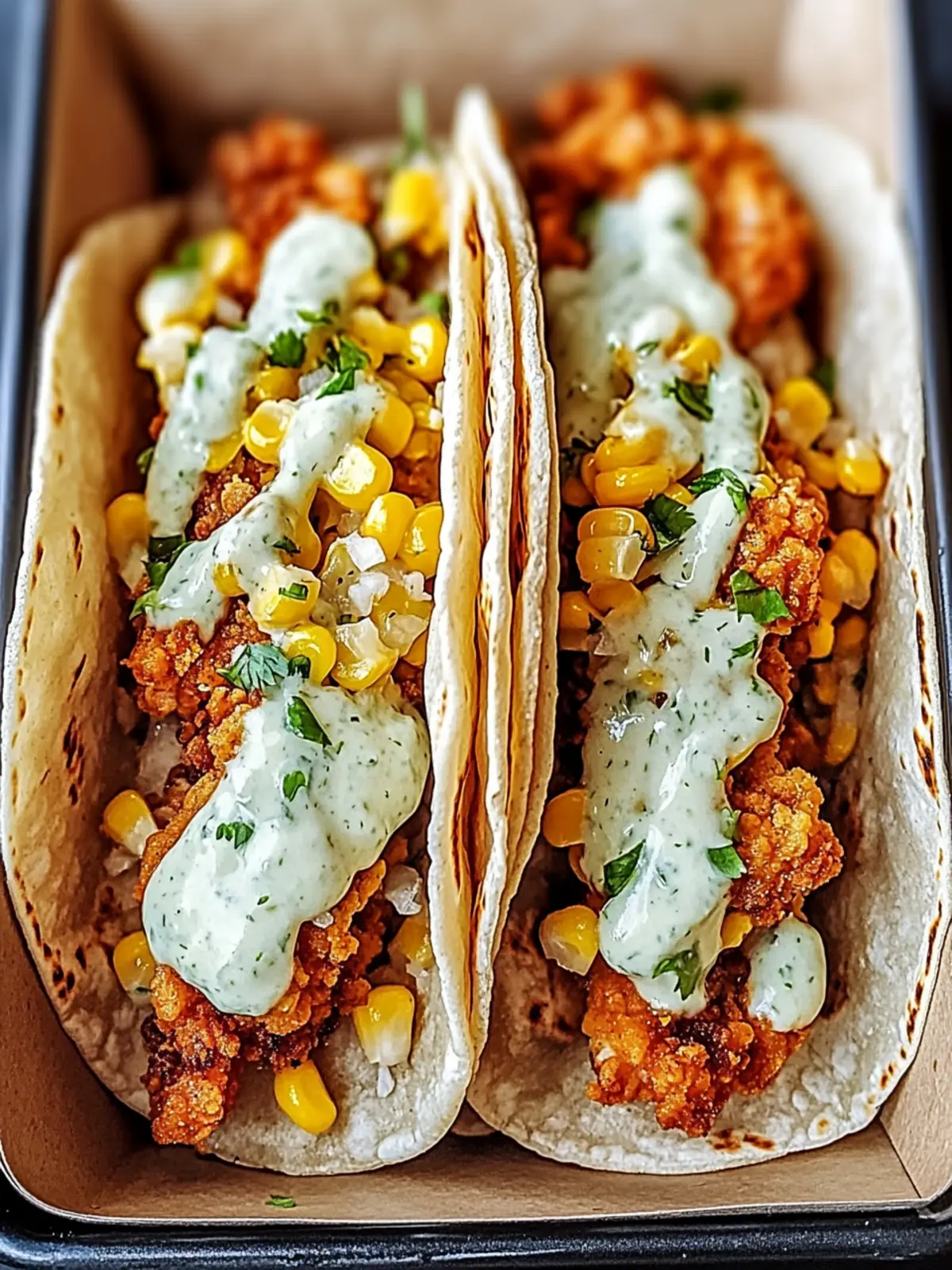Ultimate Fried Chicken Street Corn Tacos with Zesty Ranch