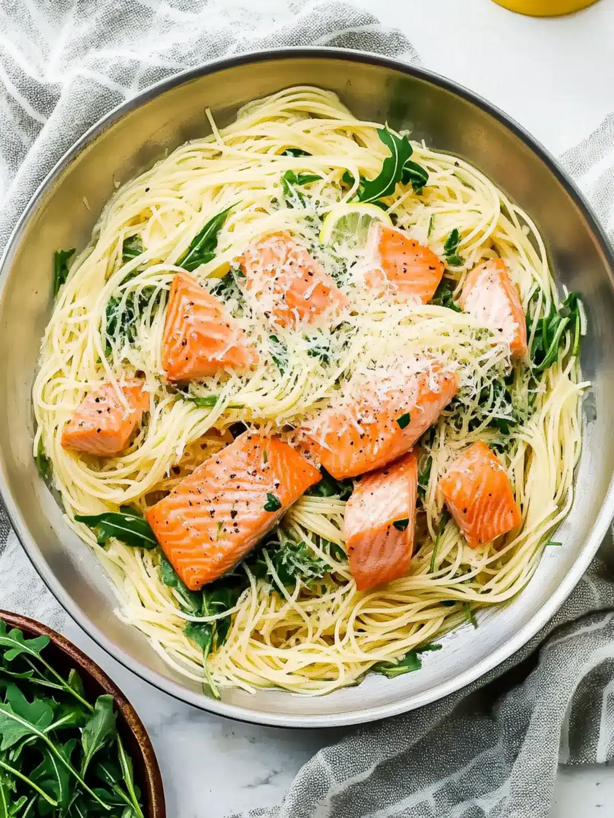 Delicious Angel Hair Pasta with Salmon, Arugula, and Creamy Sauce 4 Angel Hair Pasta with Salmon, Arugula, and Creamy Lemon-Parmesan Sauce