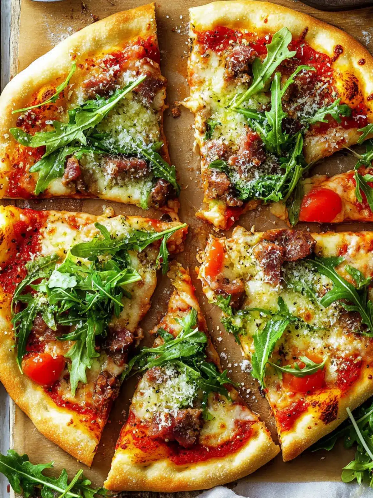 Meaty Arugula Pizzas