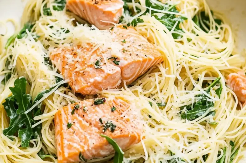 Angel Hair Pasta with Salmon, Arugula, and Creamy Lemon-Parmesan Sauce