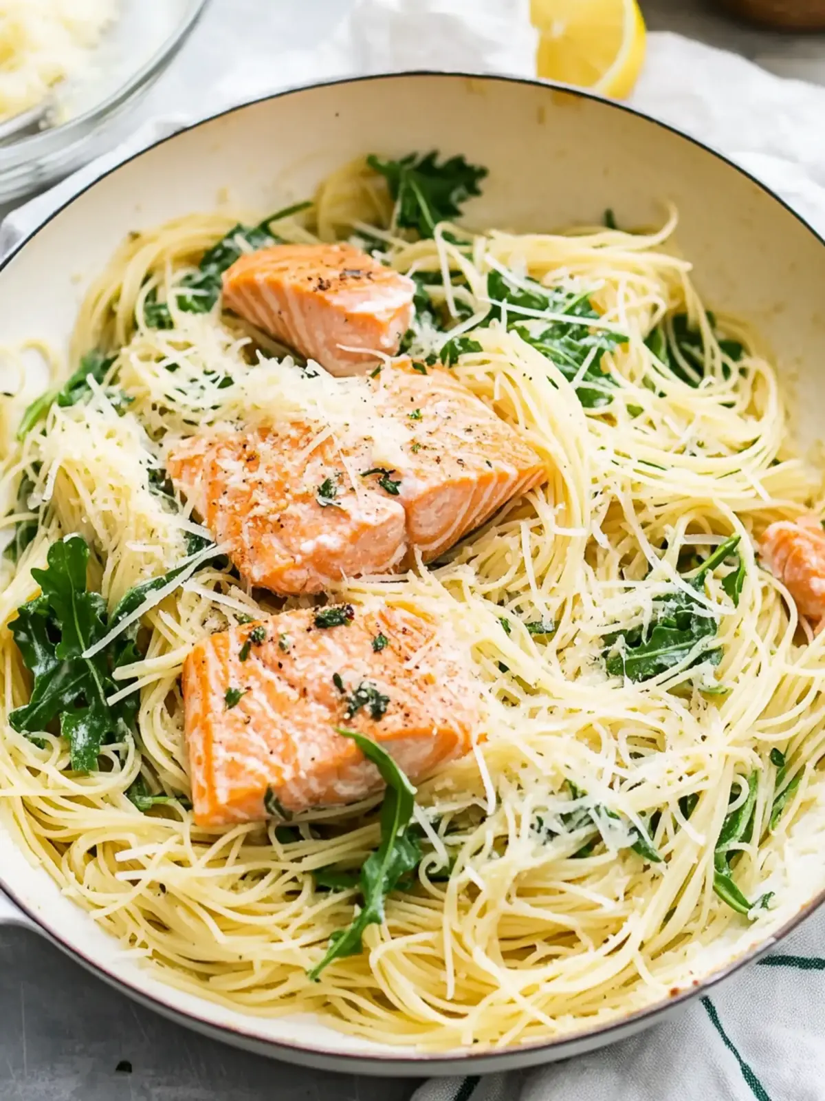 Delicious Angel Hair Pasta with Salmon, Arugula, and Creamy Sauce 5 Angel Hair Pasta with Salmon, Arugula, and Creamy Lemon-Parmesan Sauce