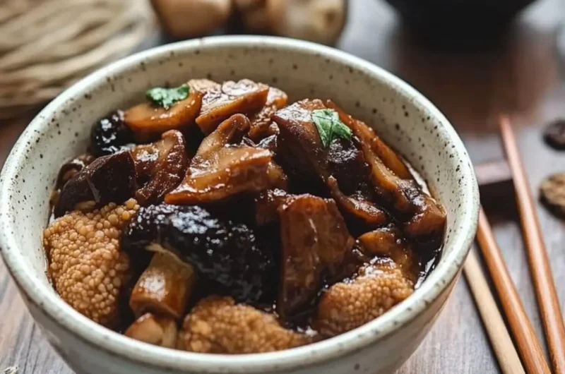 Hong Shao Kao Fu: Braised Wheat Gluten with Mushrooms