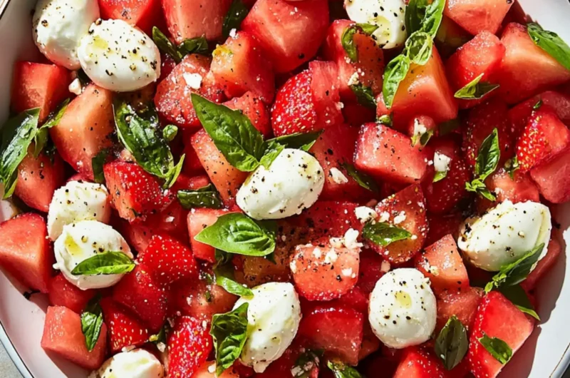Watermelon Strawberry Caprese Salad