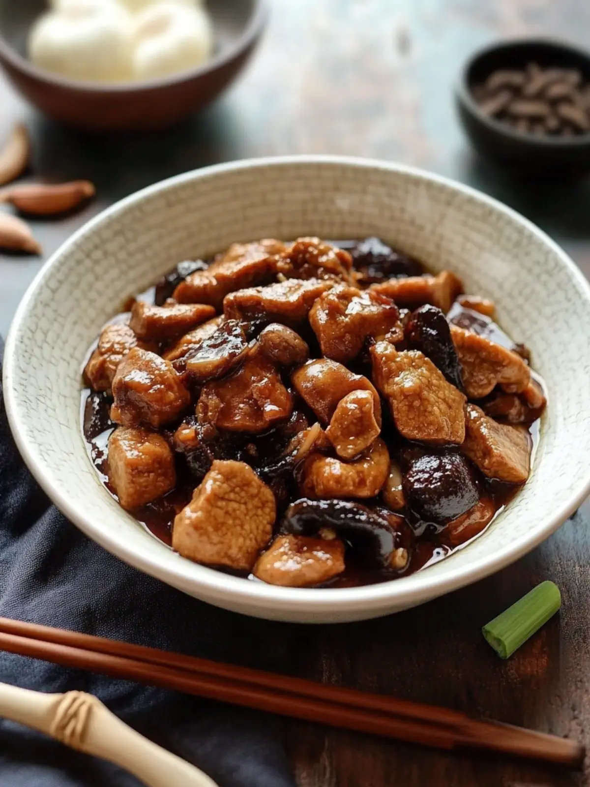 Hong Shao Kao Fu: Braised Wheat Gluten with Mushrooms