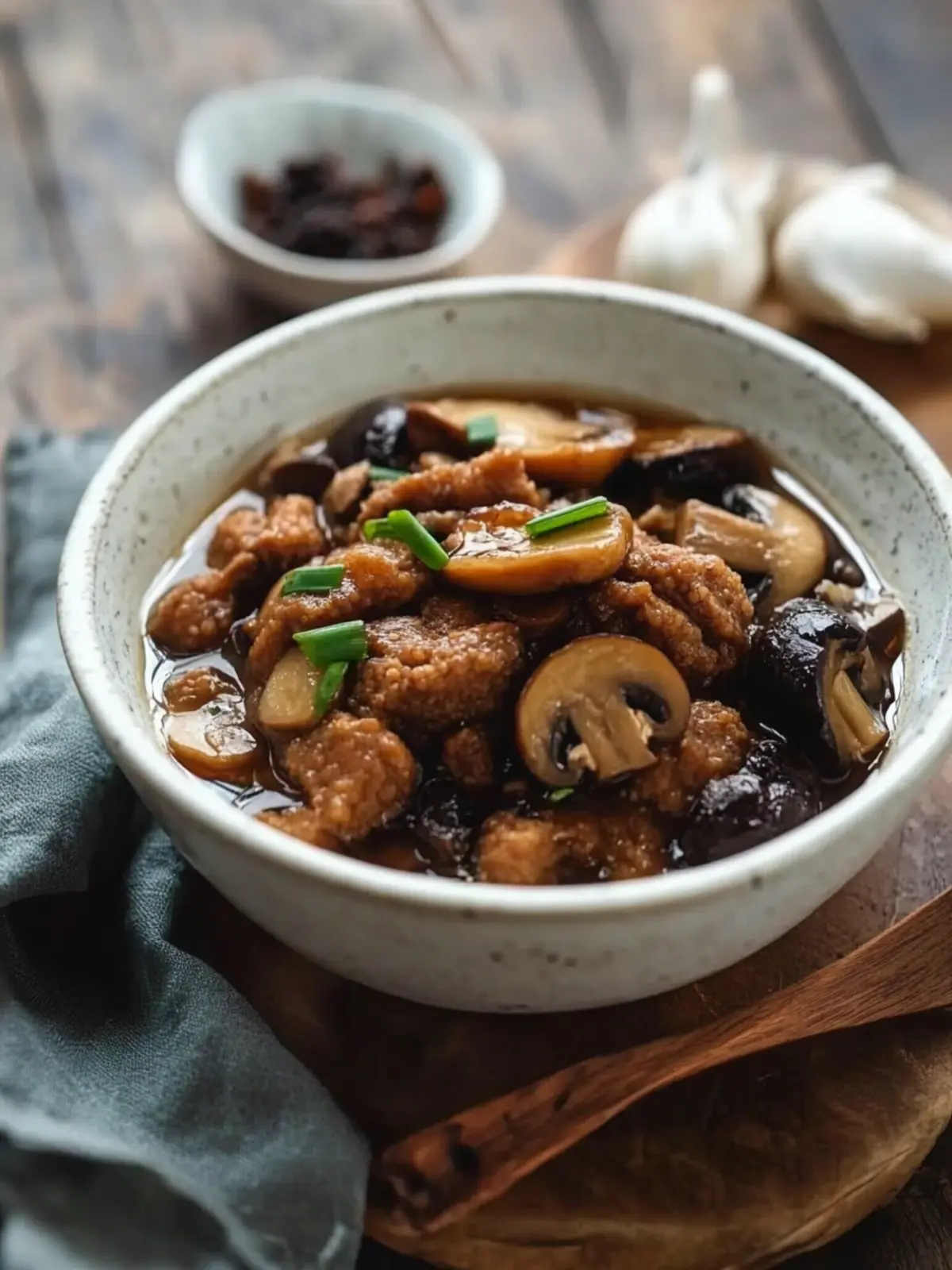 Hong Shao Kao Fu: Braised Wheat Gluten with Mushrooms