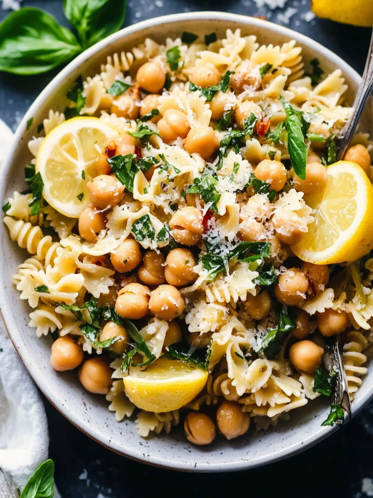 Lemon Herb Pasta Salad with Marinated Chickpeas