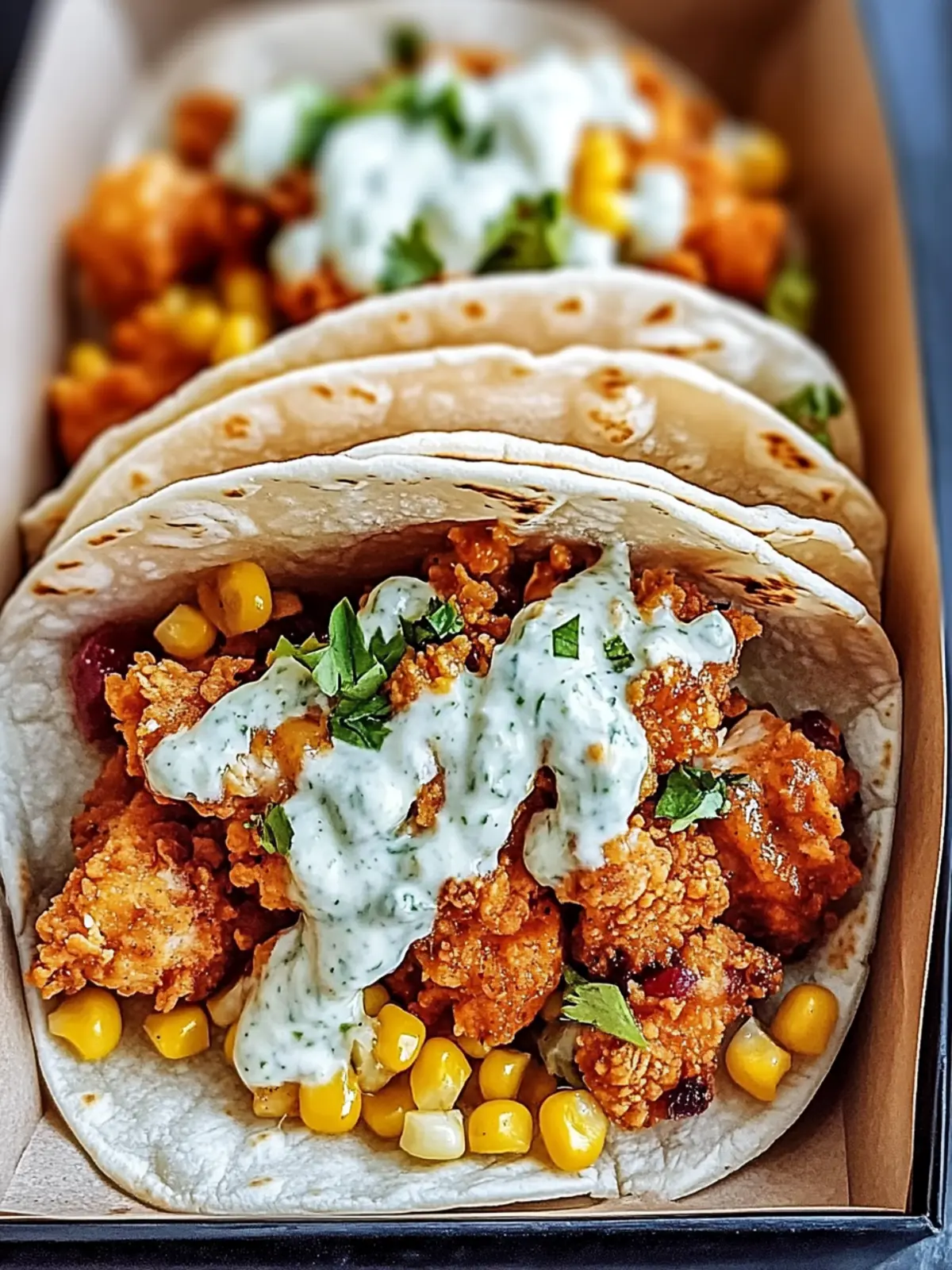 Ultimate Fried Chicken Street Corn Tacos with Zesty Ranch