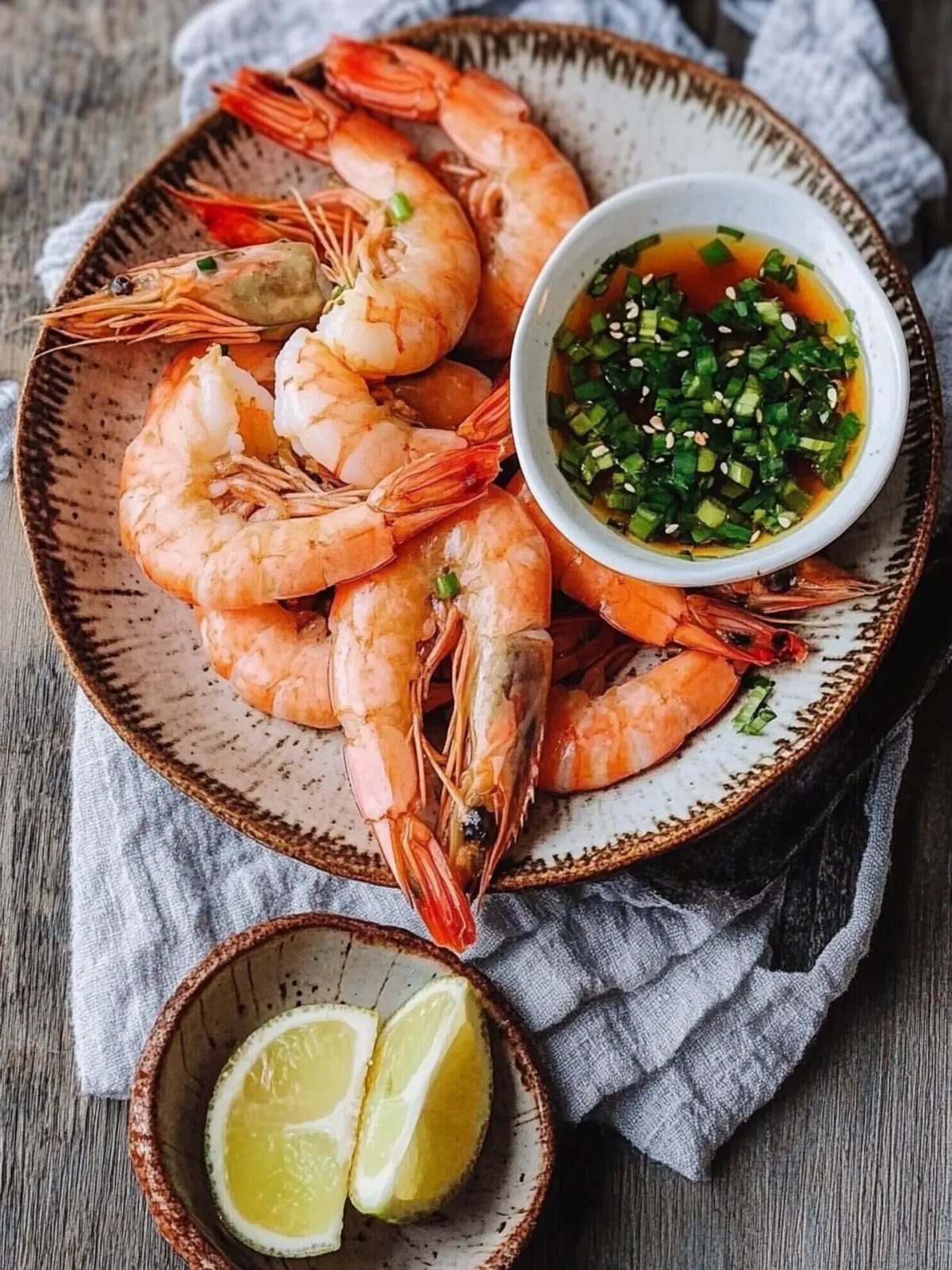 Chinese Boiled Shrimp with Ginger Scallion Dipping Sauce