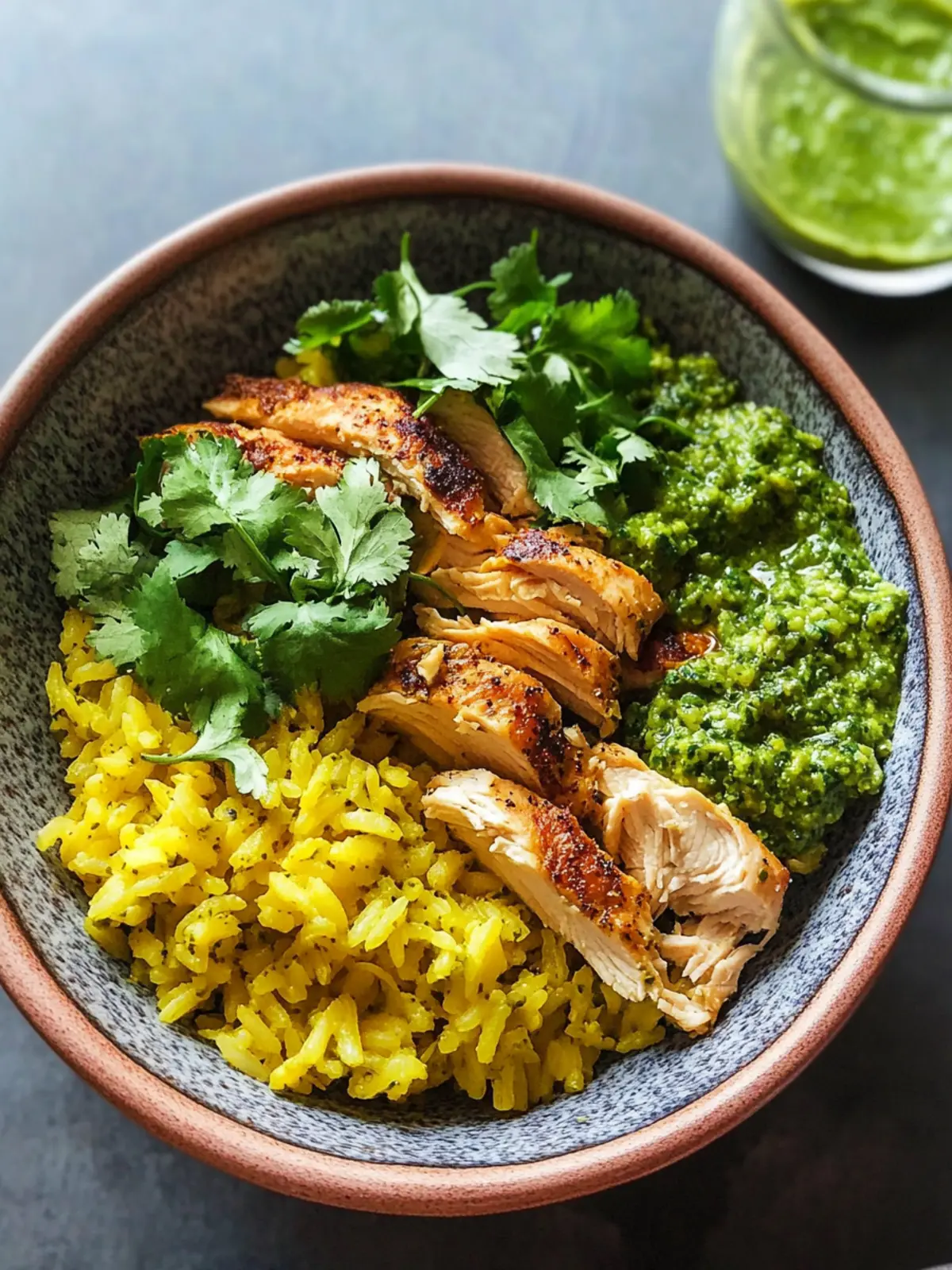 Crockpot Chicken Bowls with Yellow Rice & Cilantro Pesto Bliss 2 Crockpot Chicken Bowls with Yellow Rice and Cilantro Pesto