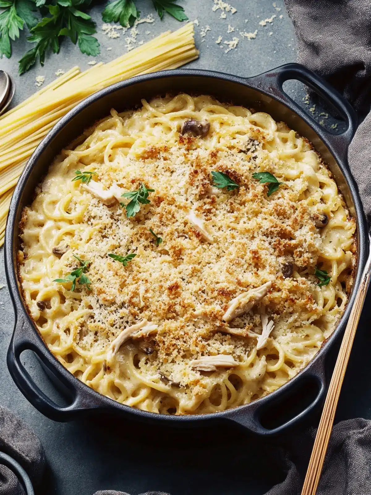 Turkey Tetrazzini (Creamy Turkey Pasta Bake)