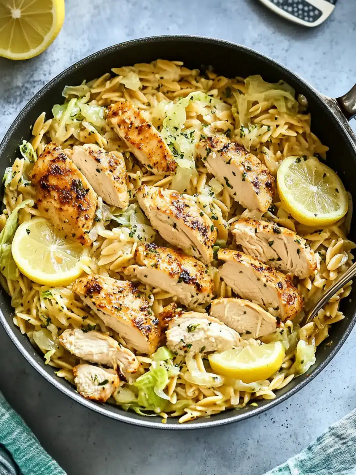 High-Protein Lemon Chicken Orzo with Cabbage