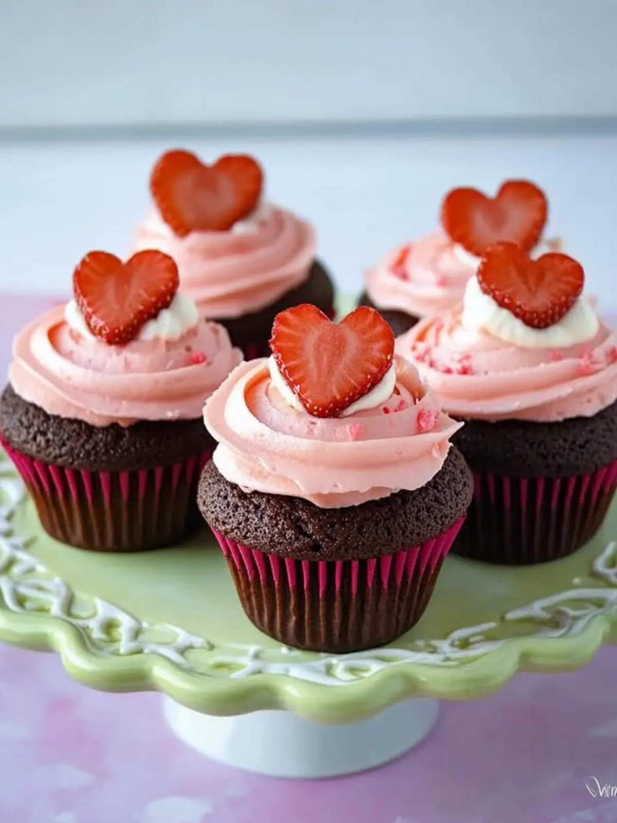 Decadent Chocolate Cupcakes with Strawberry Cream Frosting 3 Chocolate Cupcakes with Strawberry Cream Frosting