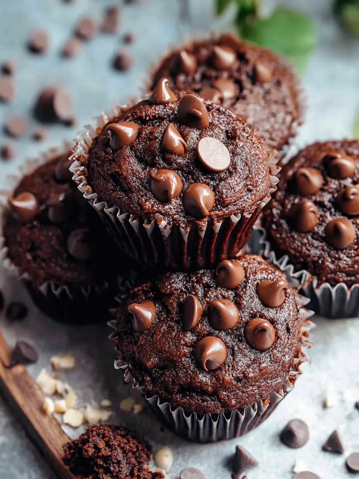 Indulge in Decadent Double Chocolate Chip Muffins Today 3 Double Chocolate Chip Muffins
