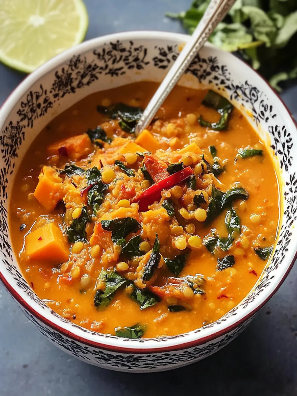 Red Curry Sweet Potato Lentil Soup