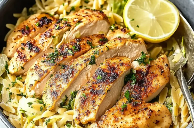 High-Protein Lemon Chicken Orzo with Cabbage
