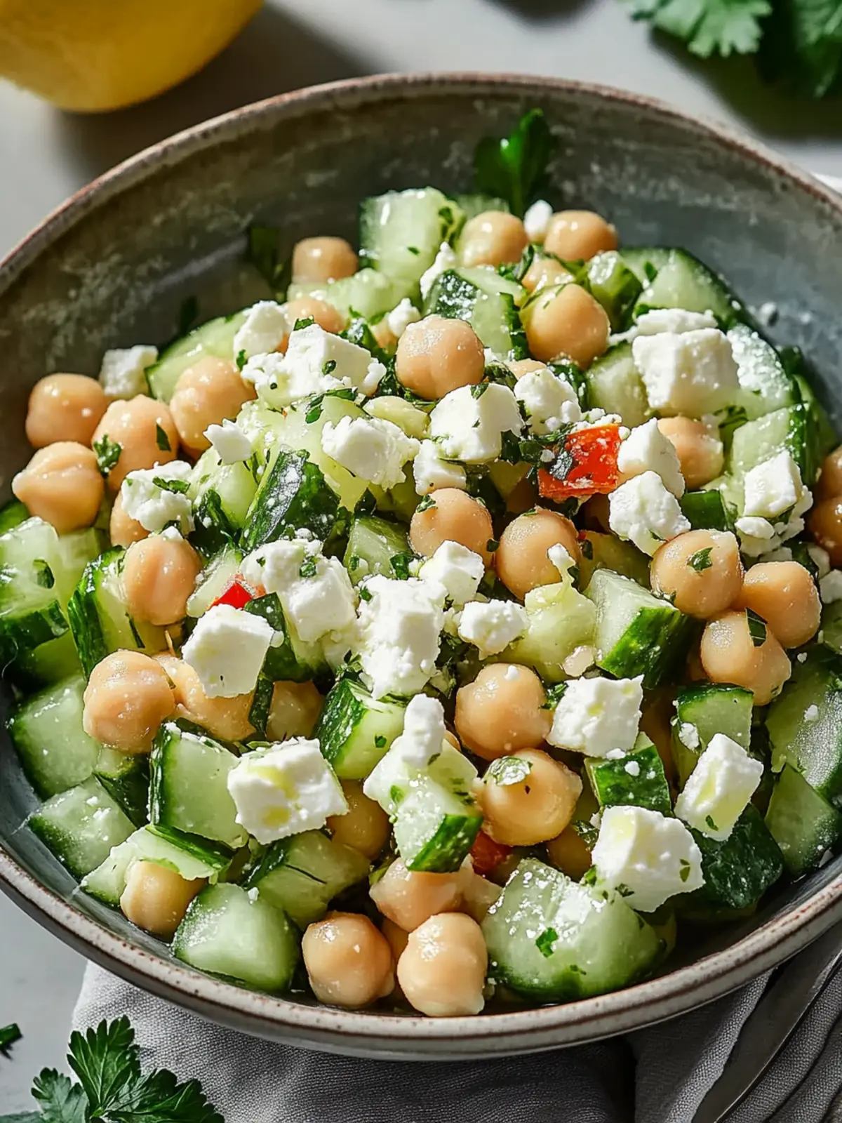 Cucumber Chickpea Salad with Feta & Lemon