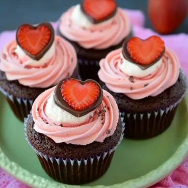 Decadent Chocolate Cupcakes with Strawberry Cream Frosting 10 Chocolate Cupcakes with Strawberry Cream Frosting