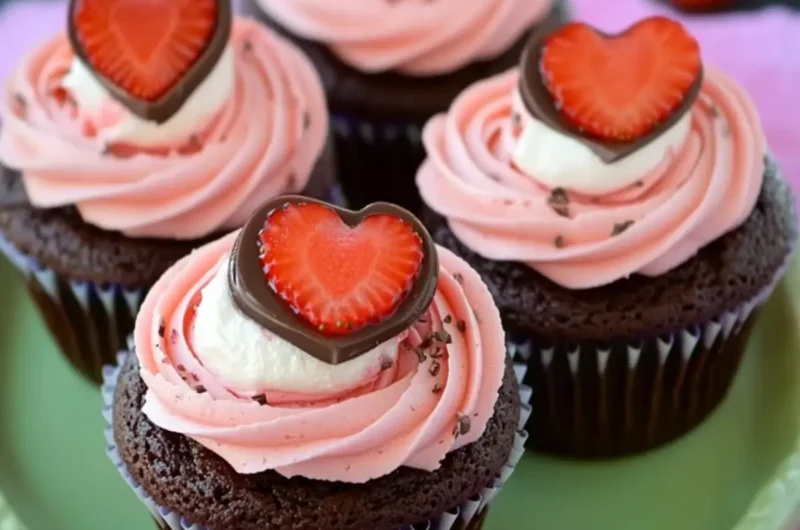 Chocolate Cupcakes with Strawberry Cream Frosting